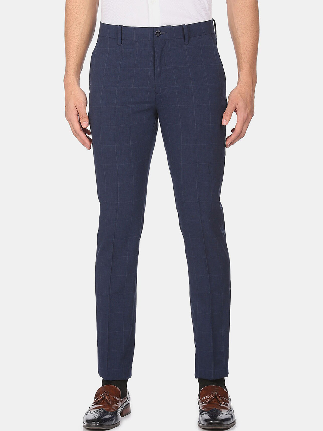 

Arrow Men Blue Checked Trousers