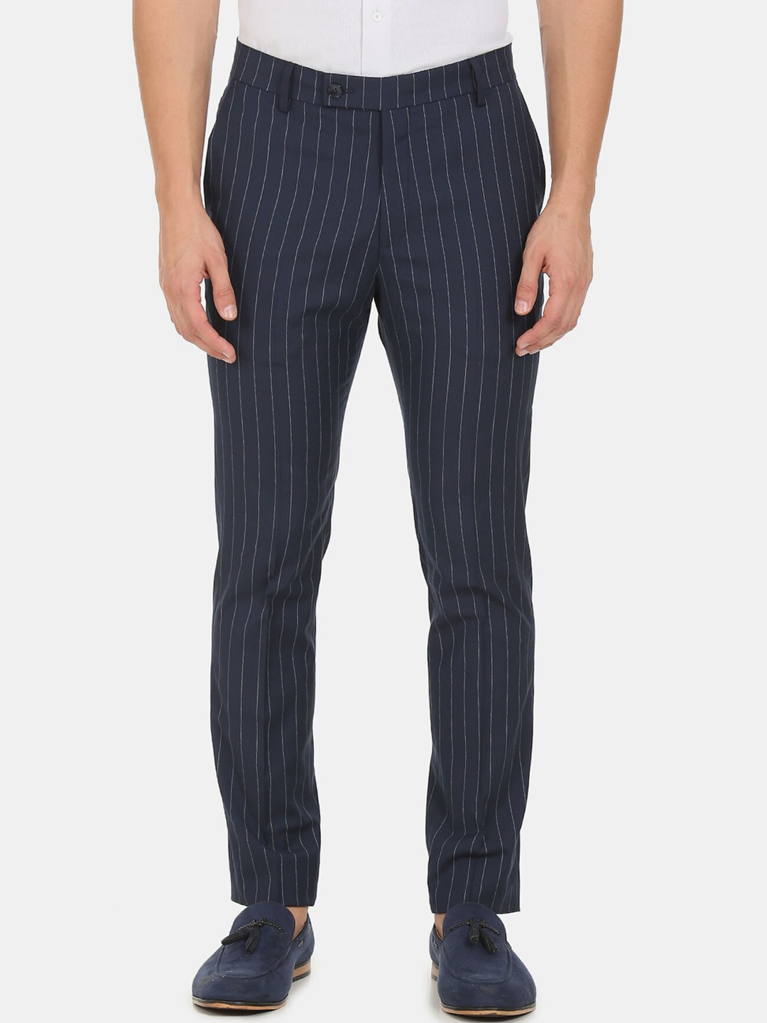 

Arrow Men Blue Striped Regular fit Formal Trousers