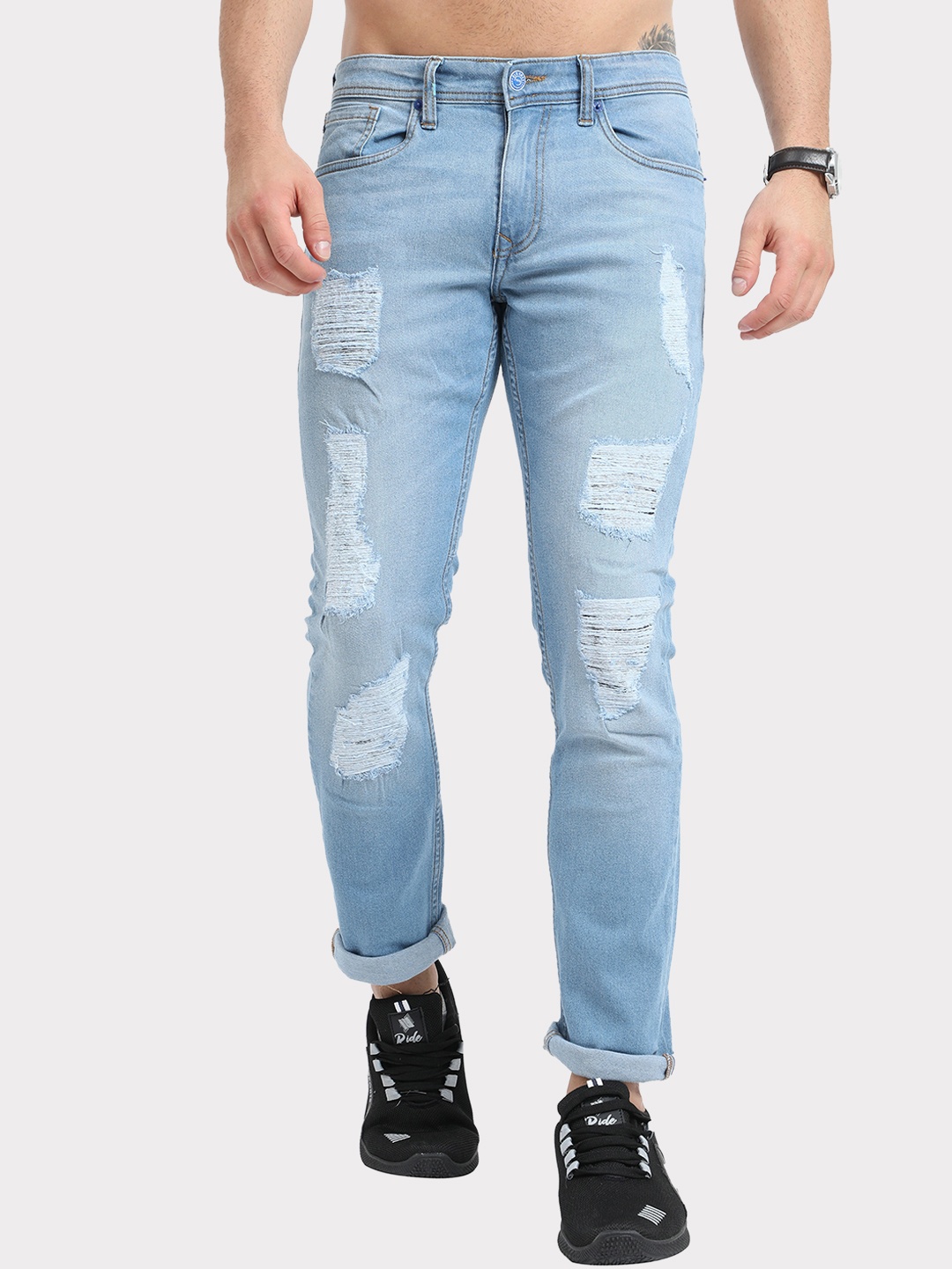 

Old Grey Men Slim Fit Highly Distressed Heavy Fade Stretchable Jeans, Blue