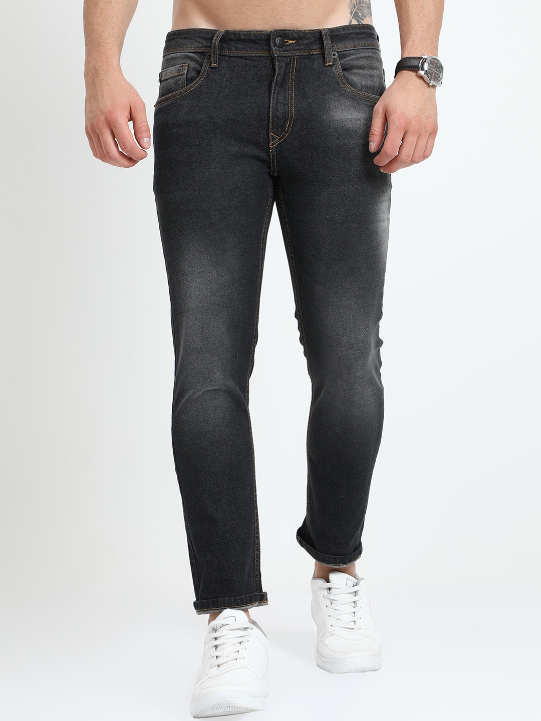 

Old Grey Men Grey Slim Fit Heavy Fade Heavy Shade Mid-rise Jeans