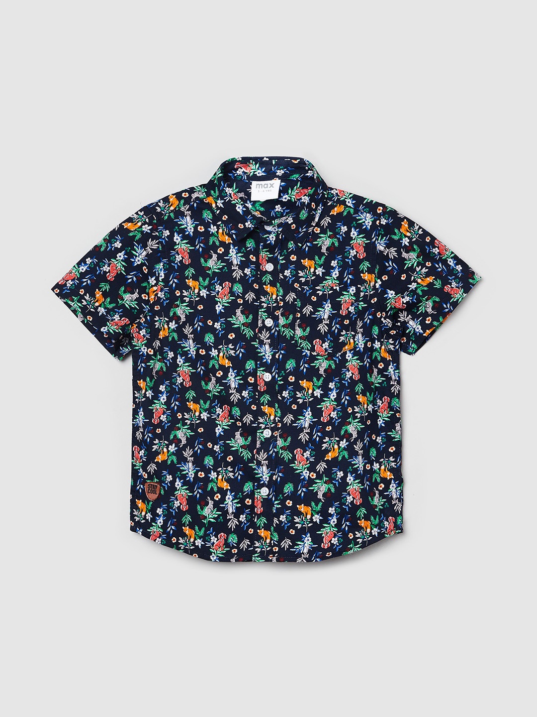 

max Boys Navy Blue Floral Printed Casual Shirt