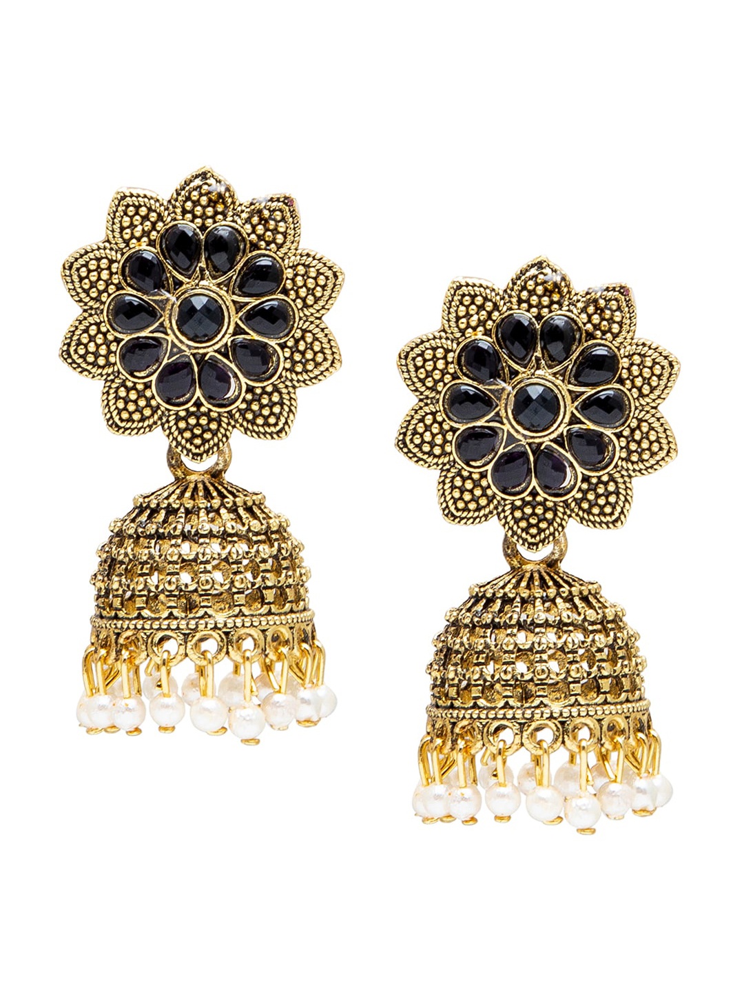 

Shining Jewel - By Shivansh Gold Plated Antique Jhumka Kundan & Pearls Earrings, Black