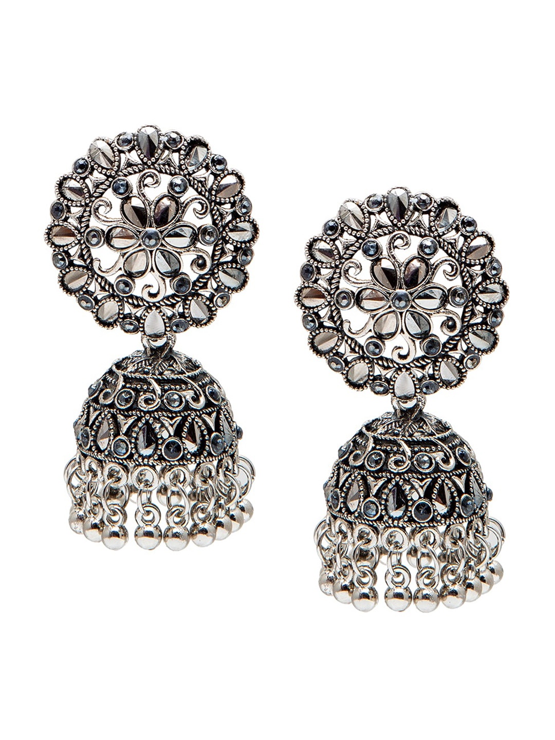 

Shining Jewel - By Shivansh Black Contemporary Oxidised Jhumkas Earrings