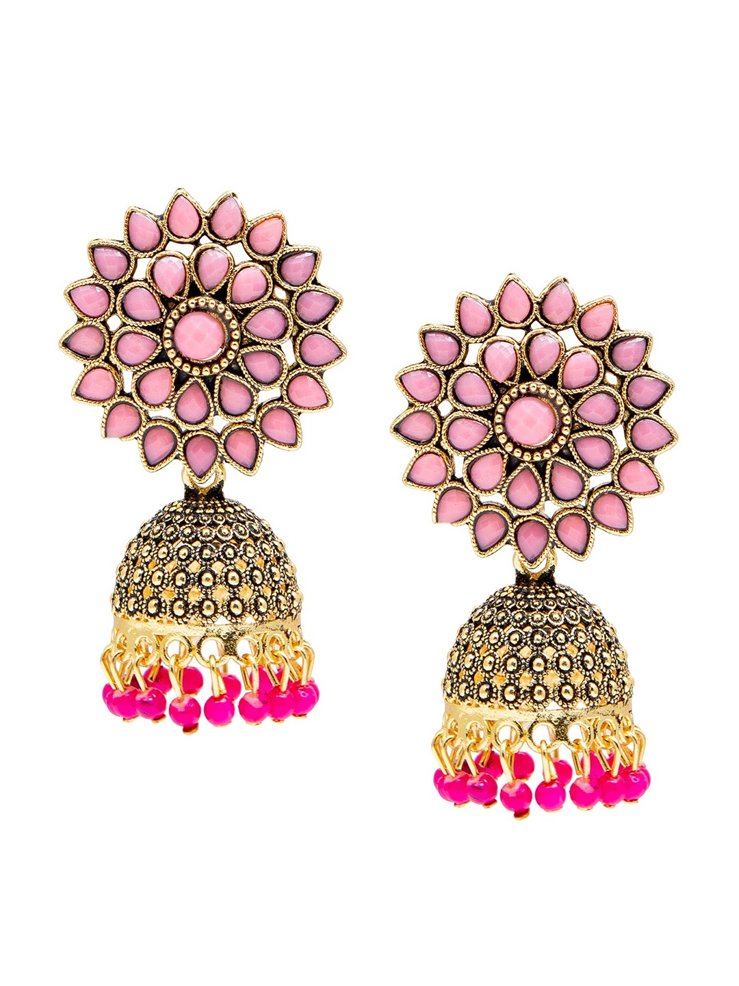 

Shining Jewel - By Shivansh Pink & Gold Toned Antique Jhumkas Earrings