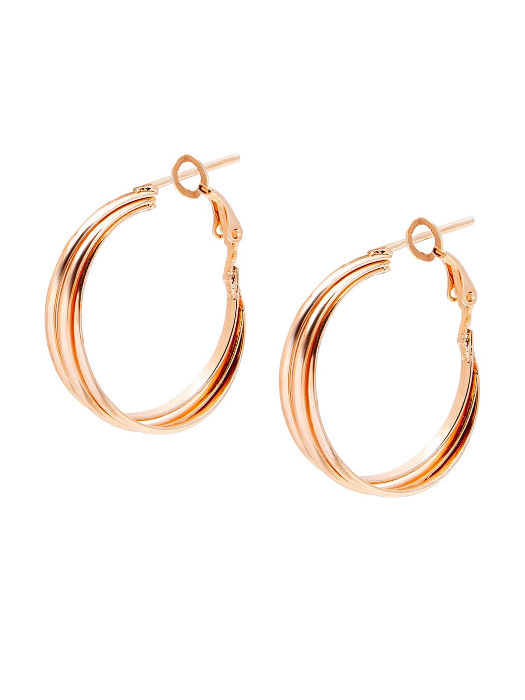 

Shining Jewel - By Shivansh Rose-Gold Plated Three Layered Contemporary Hoop Earrings