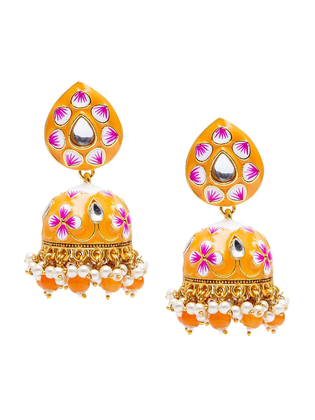 

Shining Jewel - By Shivansh Peach Gold Plated Traditional Ethnic Meenakari Jhumka