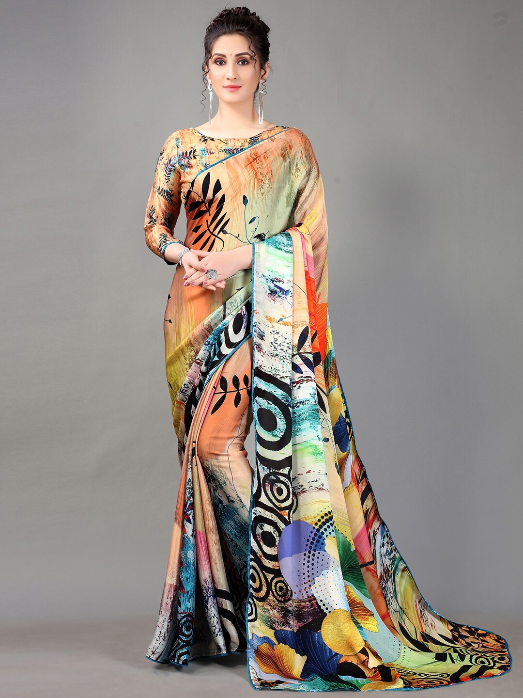 

HRITIKA Multicoloured Printed Satin Saree, Multi