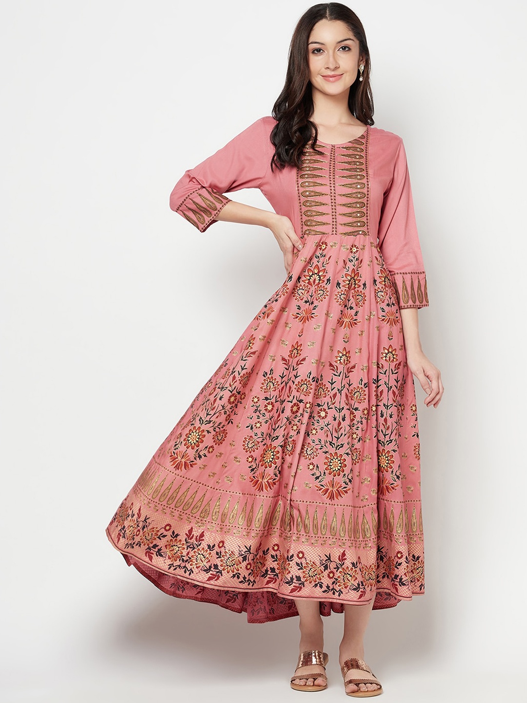 

Senyora Women Pink Ethnic Motifs Printed Sequin Anarkali Kurta