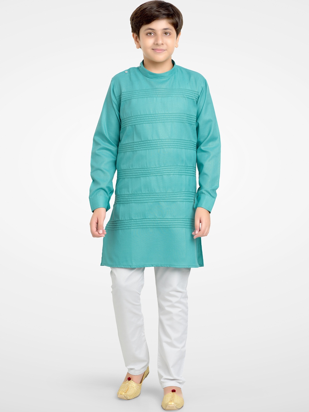 

Jeetethnics Boys Turquoise Blue Angrakha Kurta with Pyjamas