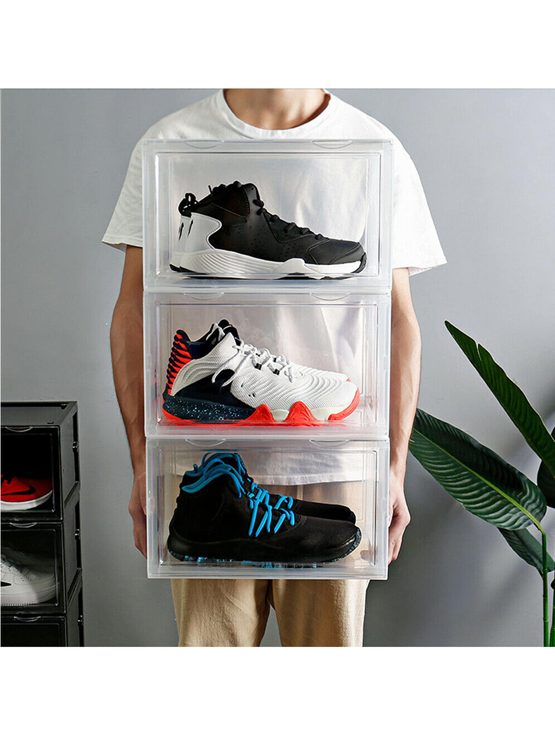 

Sasimo White Set Of 4 Solid Plastic Shoe Organizers