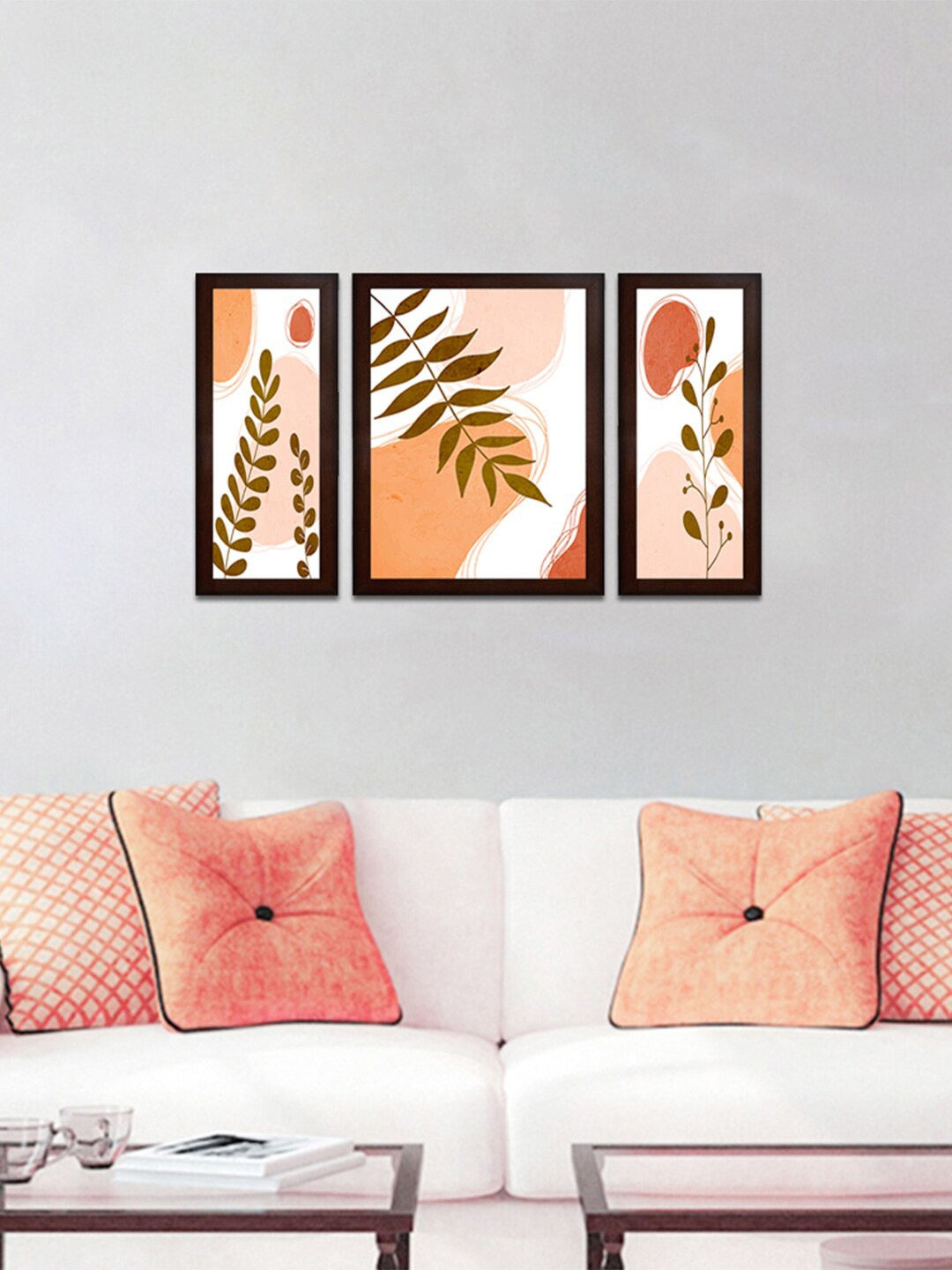 

WENS Orange & White Set Of 3 Flowers Wall Art