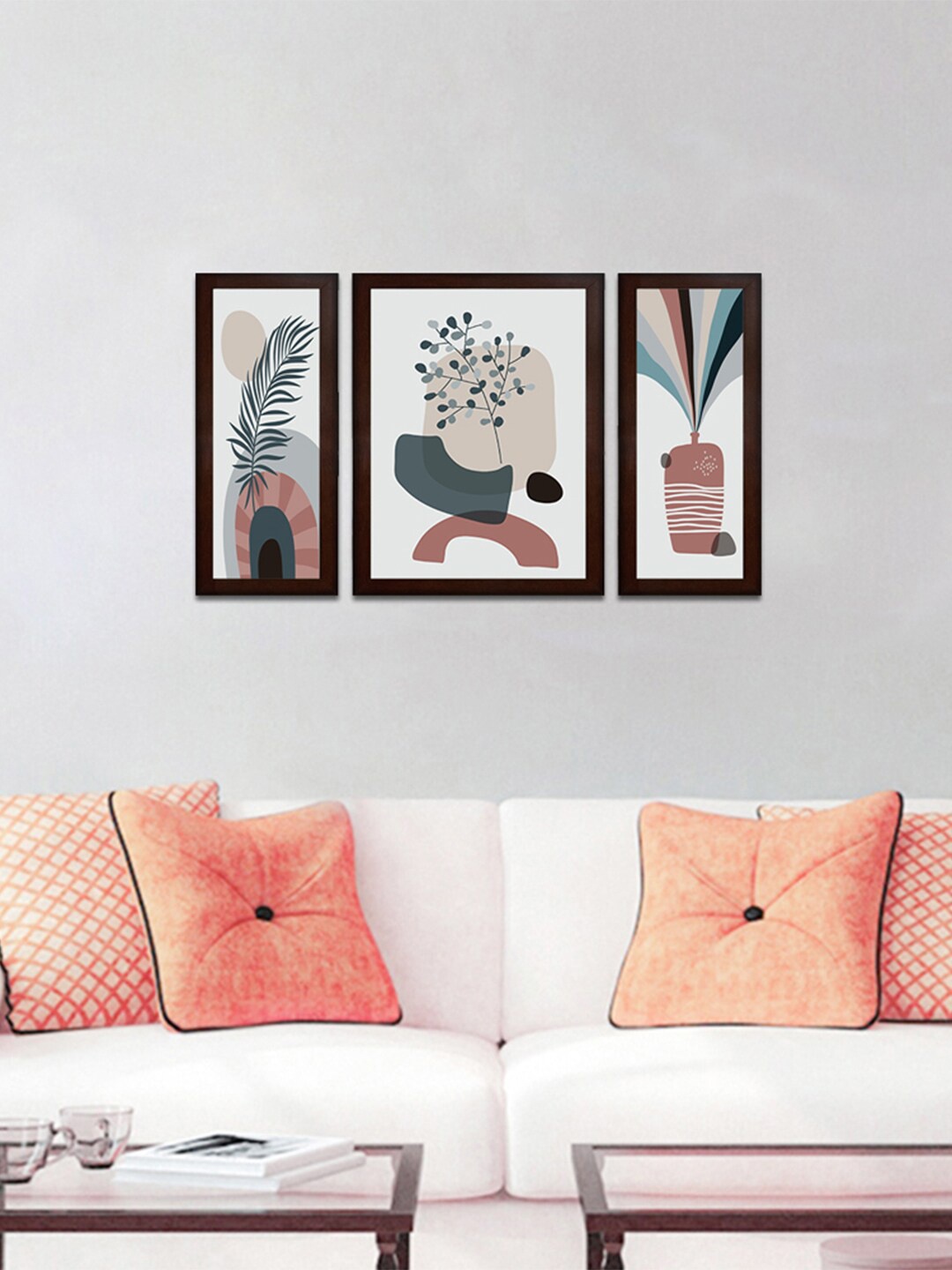 

WENS Set Of 3 Cream & Green Admire With Flowers Wall Painting
