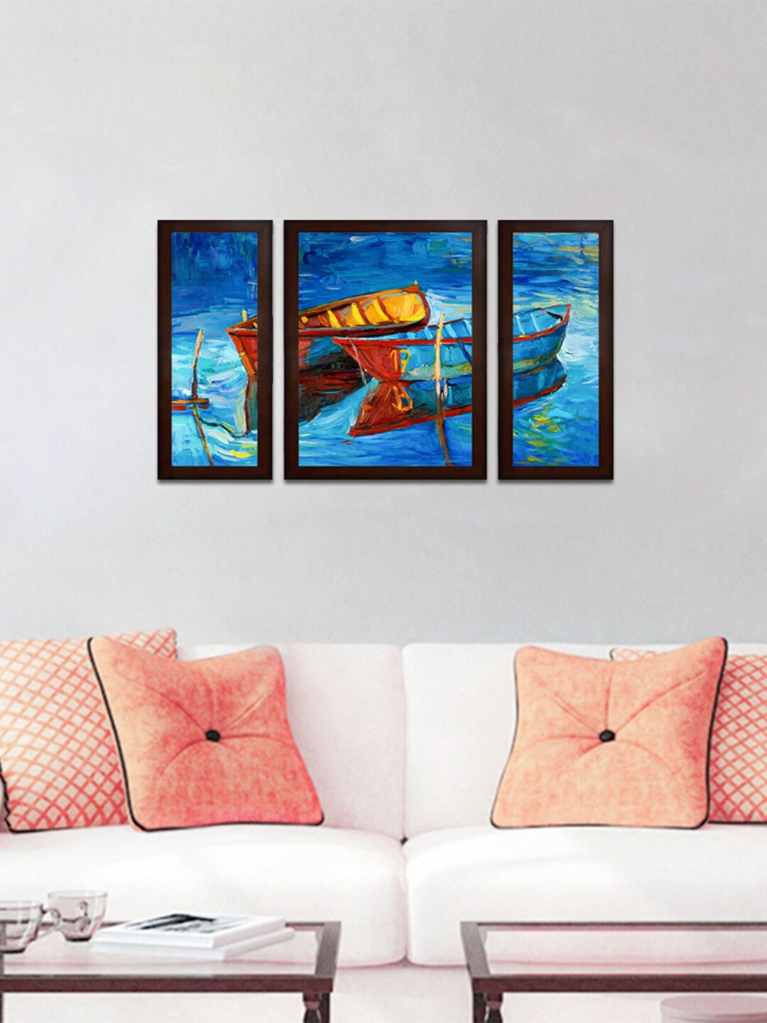 

WENS Set of 3 Blue & Orange Sailboat View Wall Painting