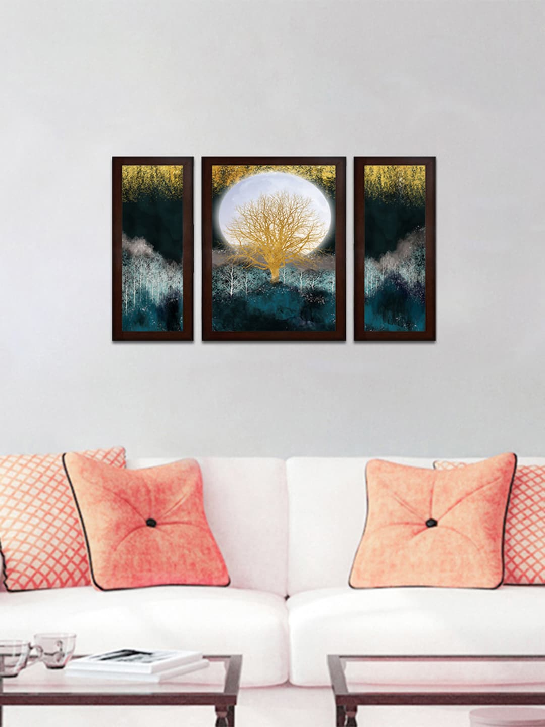 

WENS Set of 3 Moon Lit Evening Wall Painting, Yellow