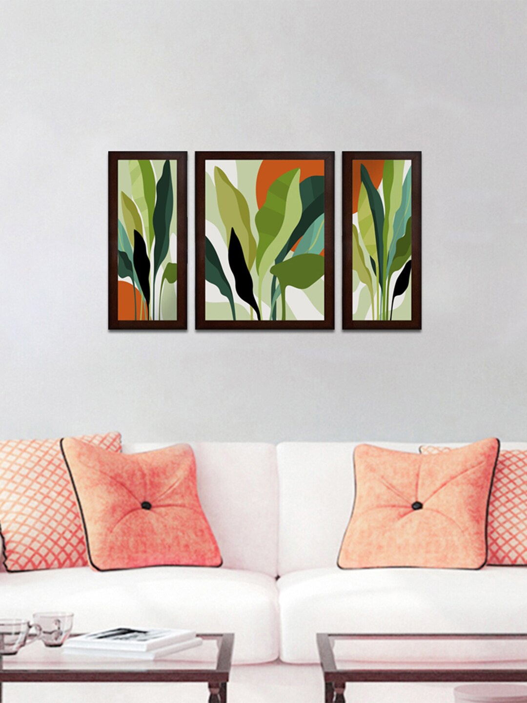

WENS Set Of 3 Green & Orange Flower Hues MDF Wall Painting