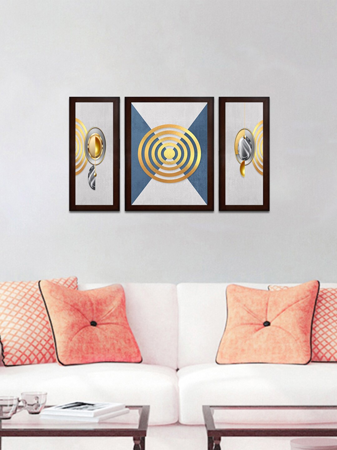 

WENS Set Of 3 Grey & Gold- Colored Fusion Wall Art