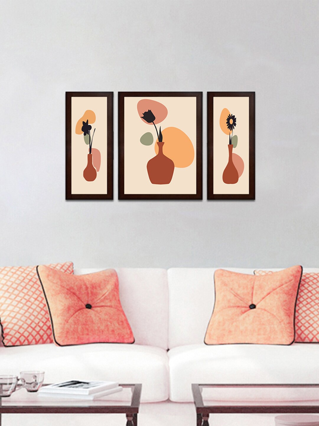 

WENS Set of 3 Beige Vase With Flowers Wall Painting