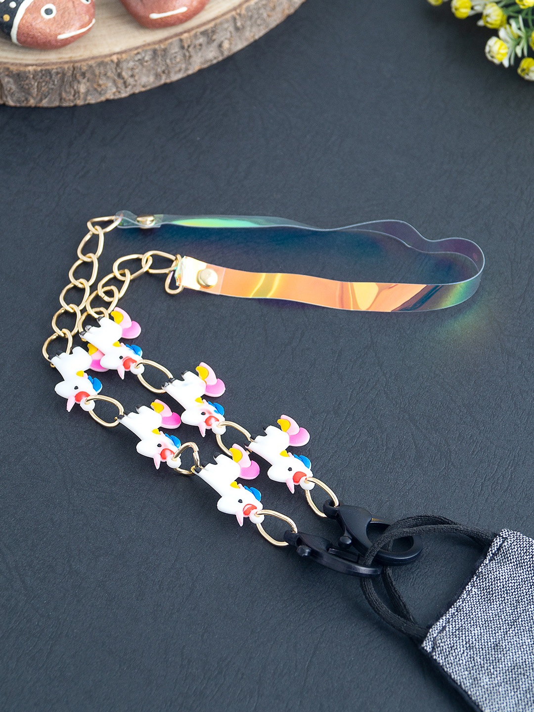 

Golden Peacock Girls White & Gold-Toned Mask Chain