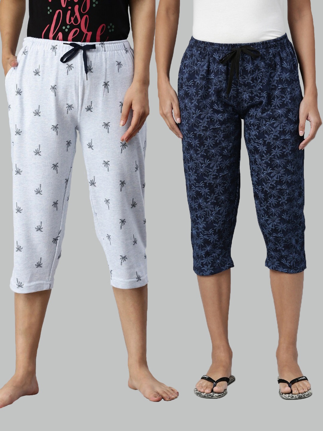

Kryptic Pack of 2 Women Blue & Navy Blue Cotton Printed Capris