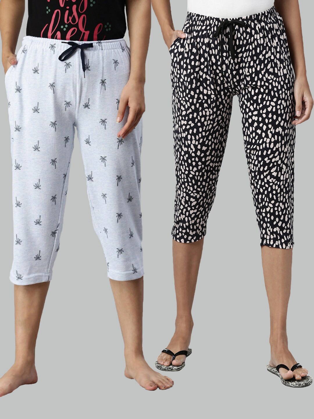 

Kryptic Women Pack Of 2 Blue & Black Printed Capris