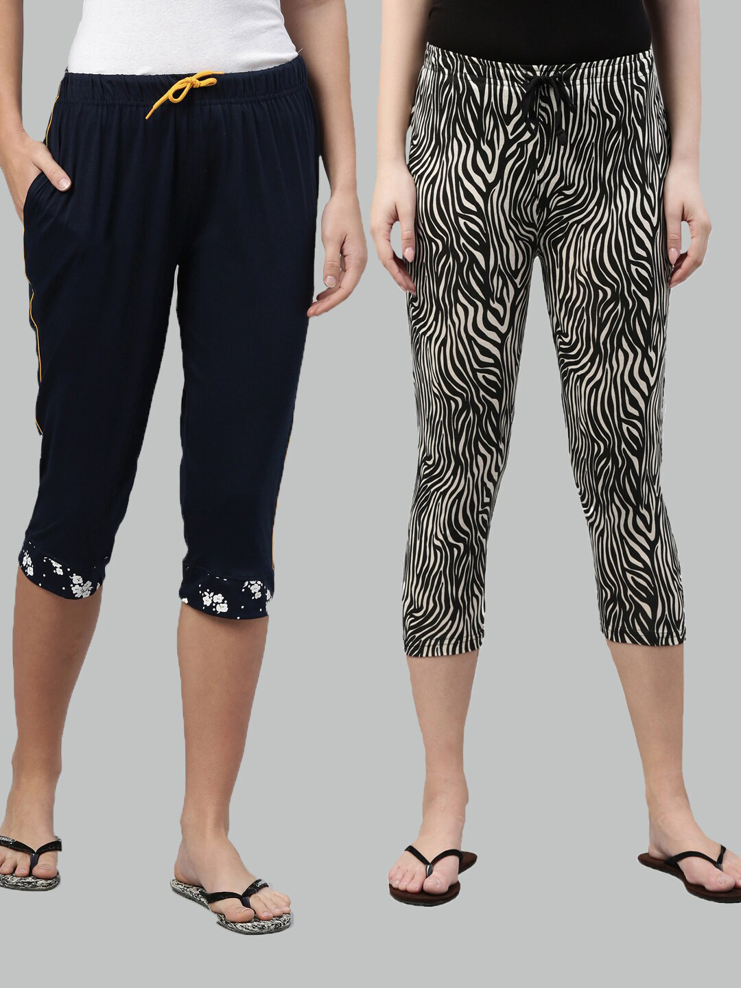 

Kryptic Pack of 2 Women Navy Blue & Black Printed Cotton Capris
