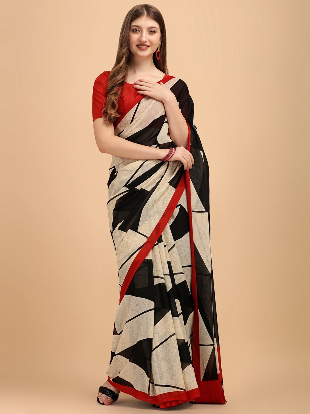 

Sangria Beige & Black Printed Saree