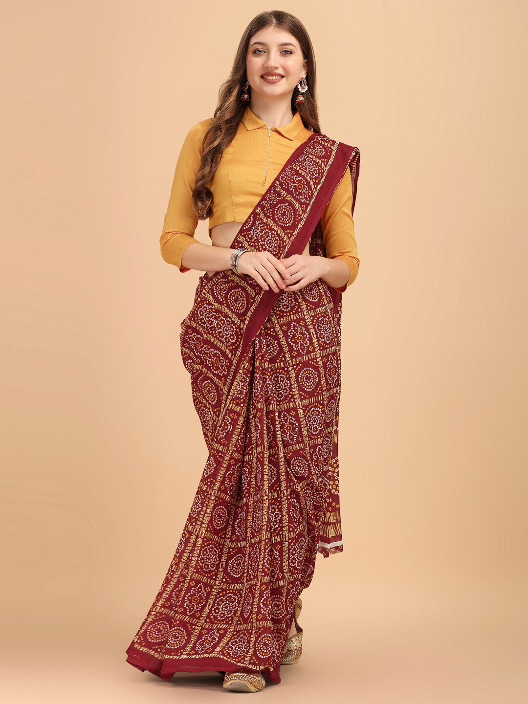 

Sangria Maroon Bandhani Saree