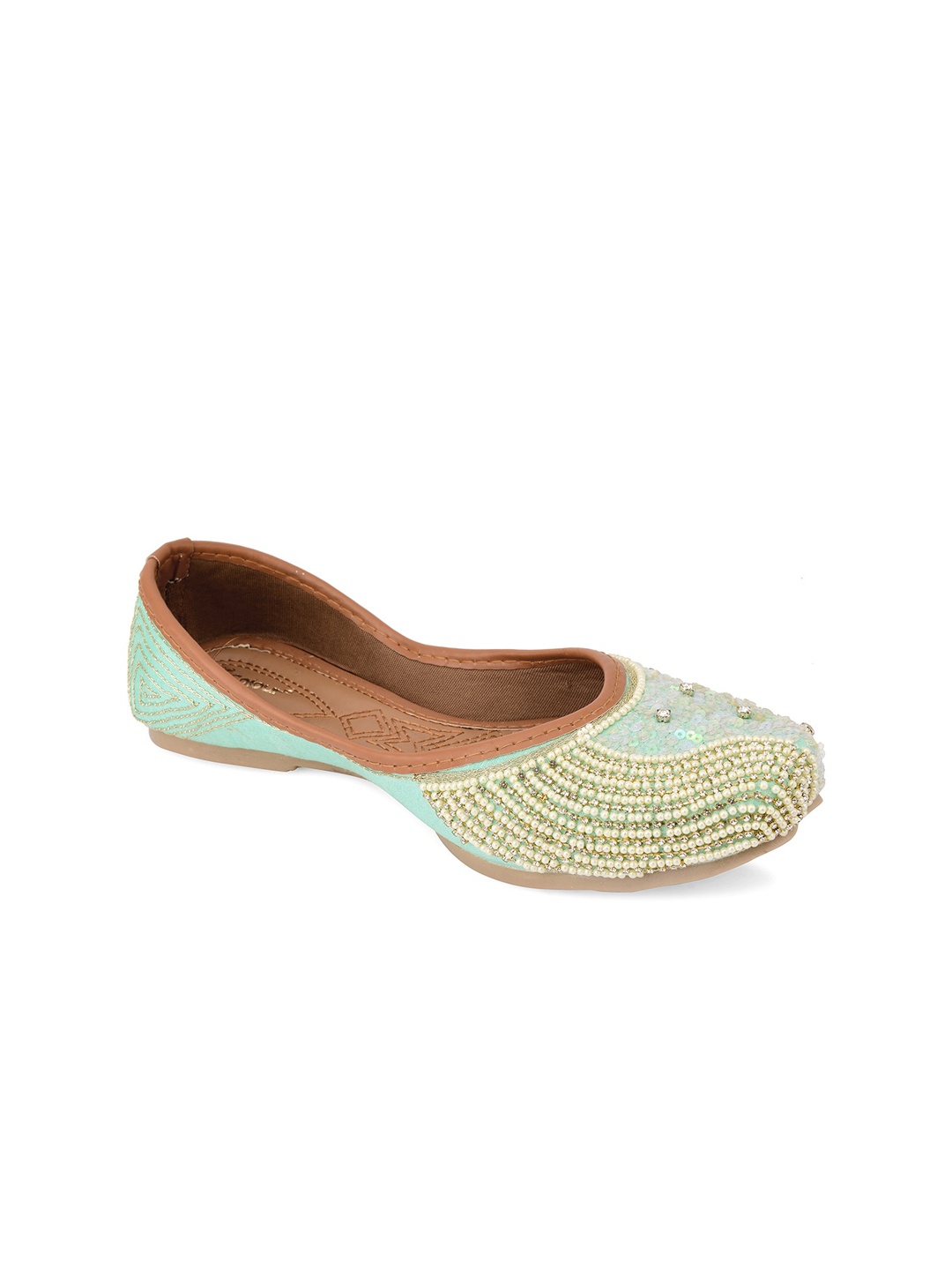 

DESI COLOUR Women Sea Green Embellished Ethnic Mojaris Flats