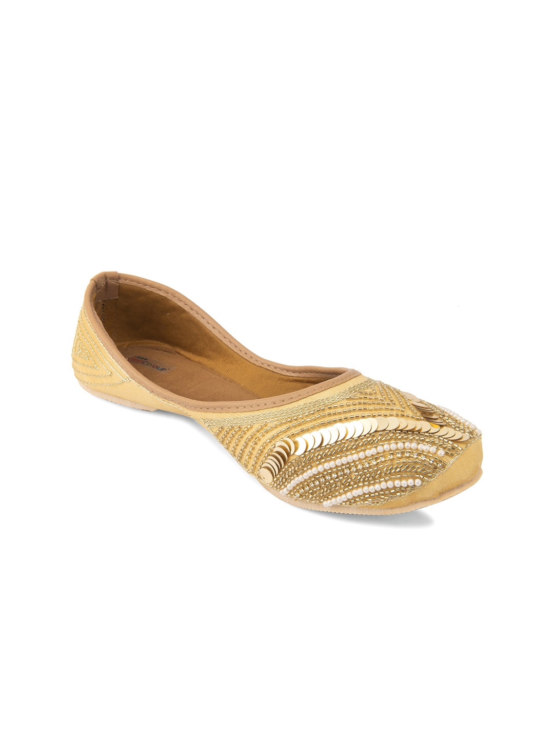 

DESI COLOUR Women Gold-Toned Ethnic Mojaris Flats