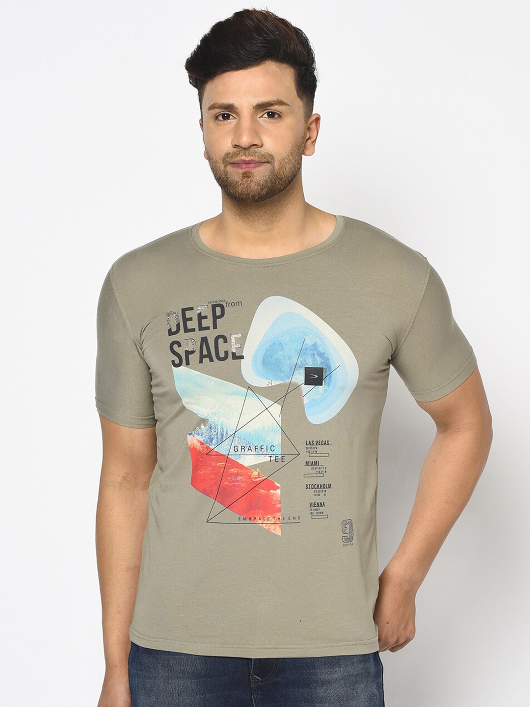 

Duke Men Grey Typography Printed Slim Fit T-shirt