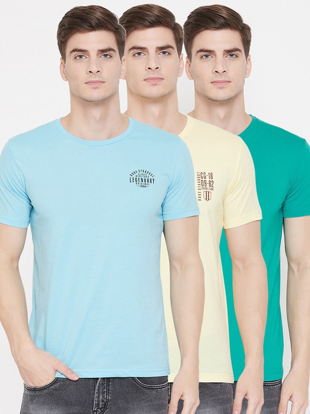 

Duke Men Blue & Cream-Coloured 3 Slim Fit T-shirt