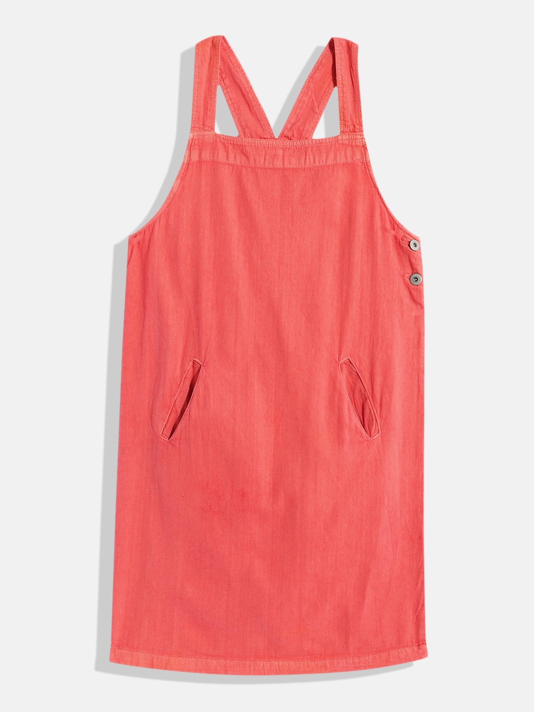 

UTH by Roadster Girls Solid Pure Cotton Pinafore Dress, Orange