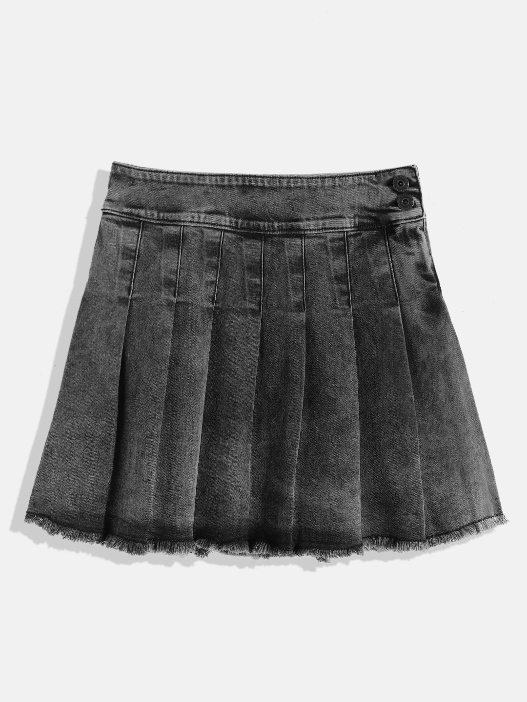 

UTH by Roadster Teen Girls Black A-Line High Rise Pleated Denim Skirt