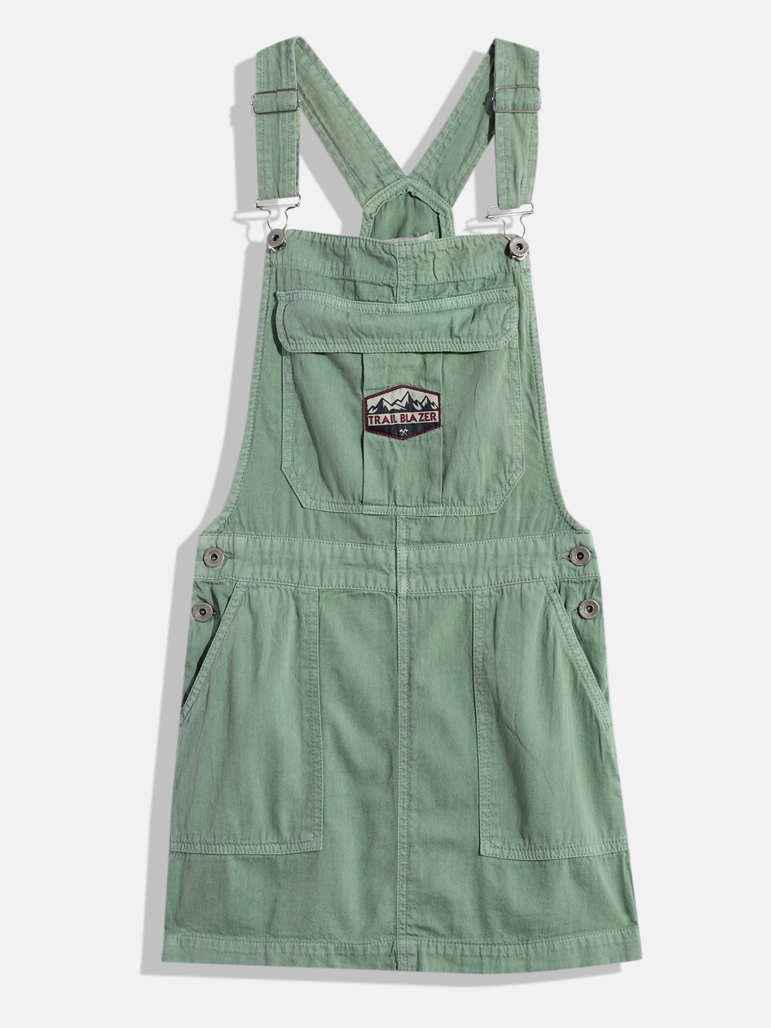 

UTH by Roadster Girls Solid Pure Cotton Pinafore Dress, Green