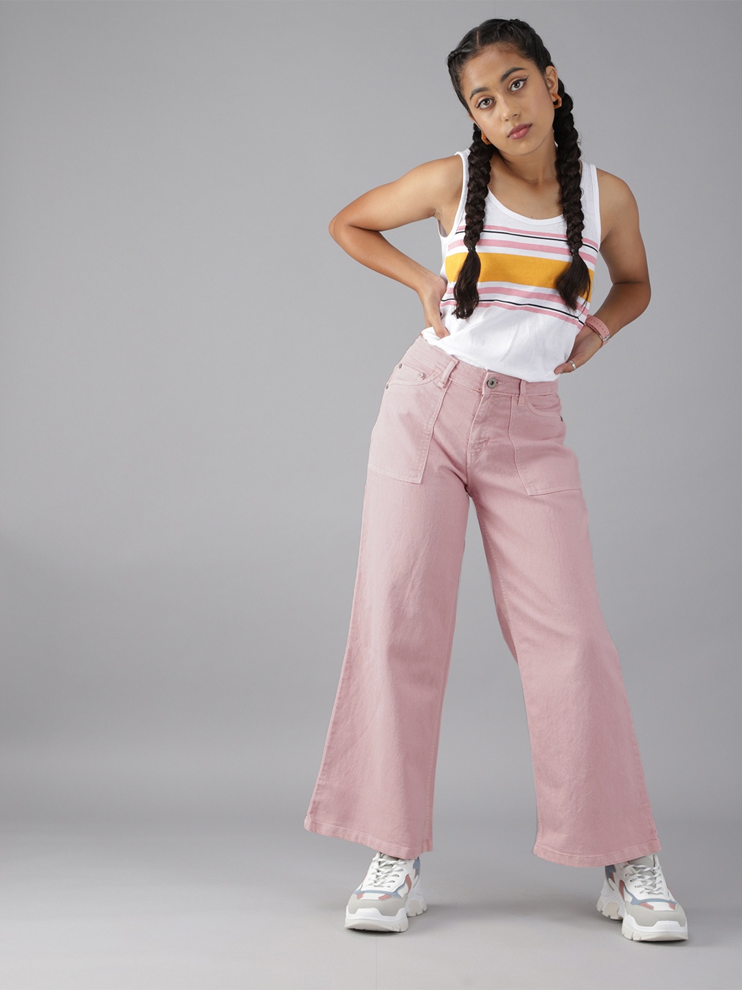 

UTH by Roadster Girls Pink Wide Leg Stretchable Jeans