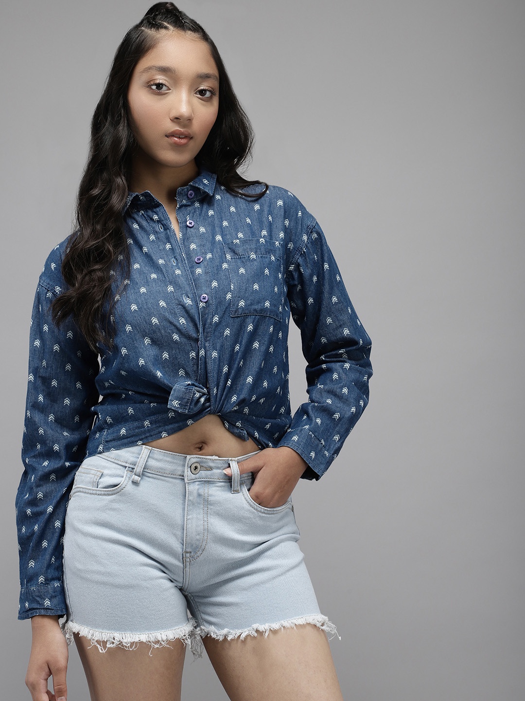 

UTH by Roadster Girls Blue Printed Casual Shirt