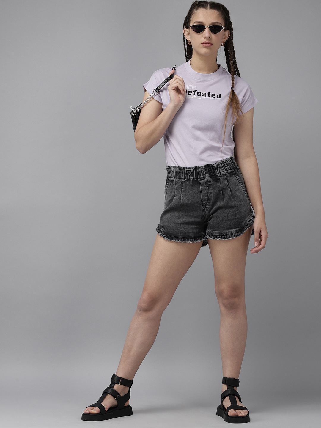 

UTH by Roadster Girls Charcoal Grey Denim Shorts