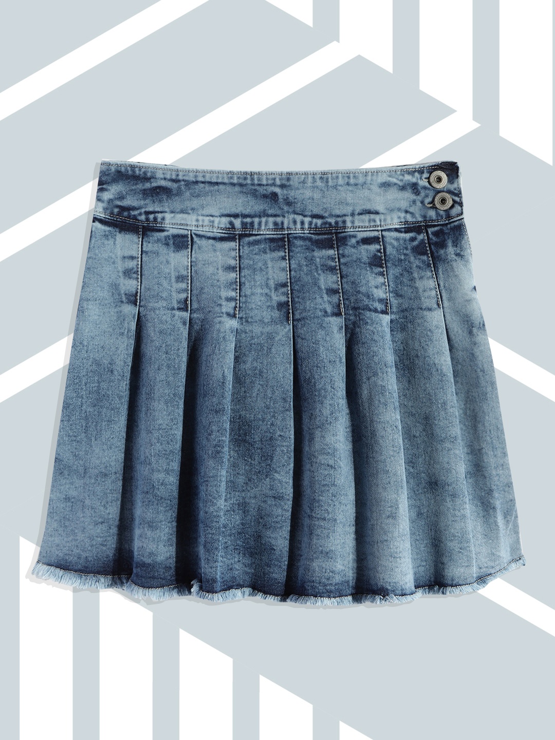 

UTH by Roadster Teen Girls Blue A-Line High Rise Pleated Denim Skirt