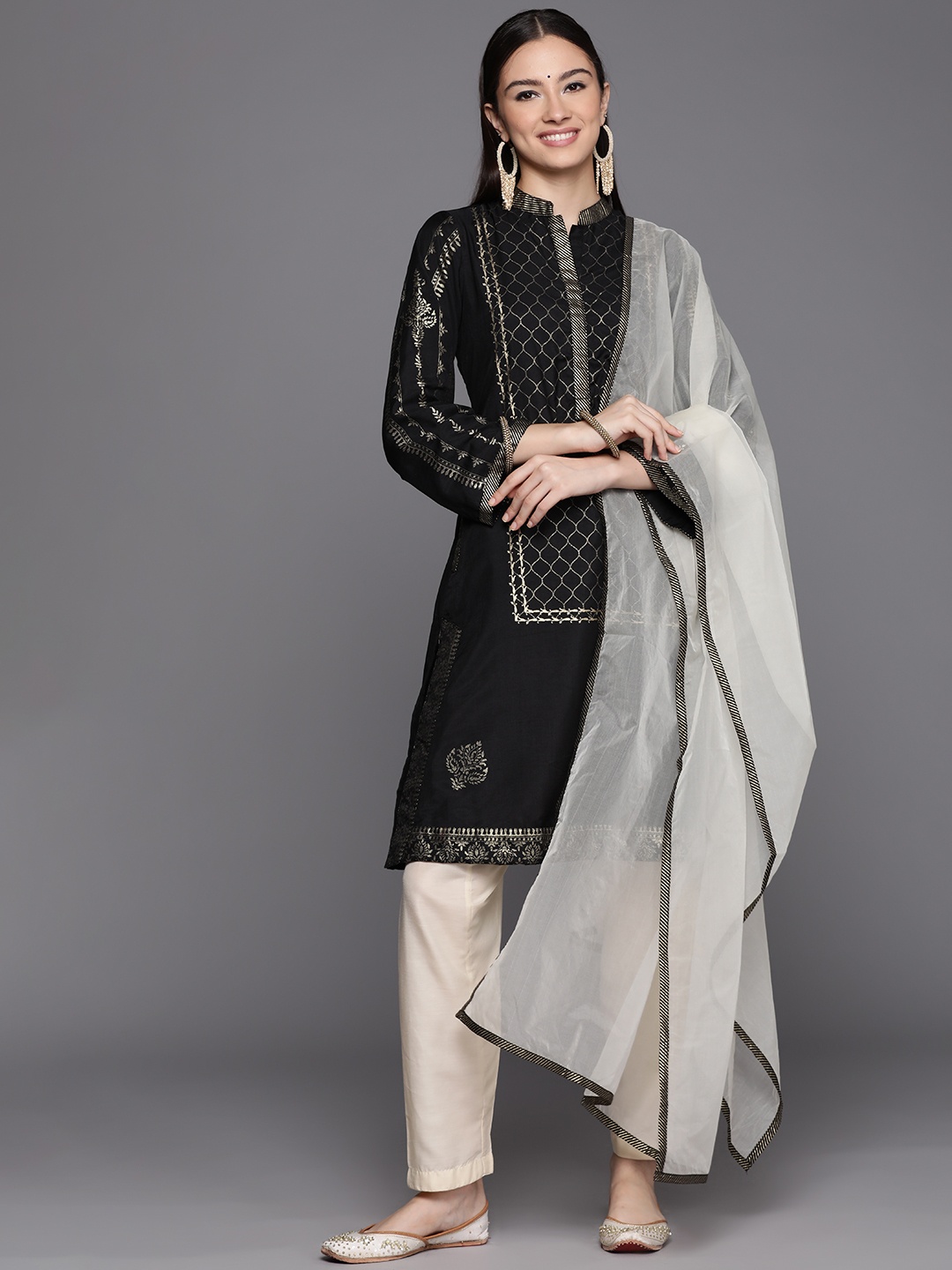 

Biba Women Black Ethnic Motifs Printed Kurta with Trousers & Dupatta