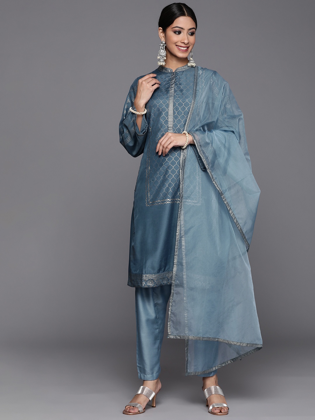 

Biba Women Blue Ethnic Motifs Printed Kurta with Salwar & Dupatta