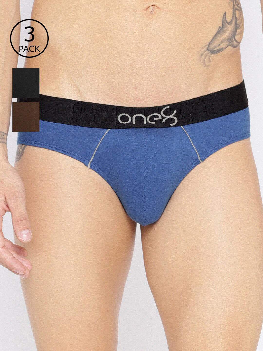 

one8 by Virat Kohli Men Pack of 3 Blue & Brown Premium Cotton Low Rise Briefs 102-PO3