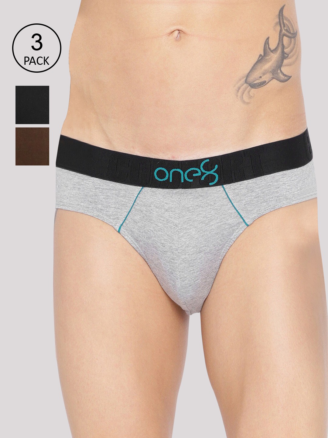 

one8 by Virat Kohli Men Pack of 3 Solid Premium Cotton Low Rise Briefs, Grey