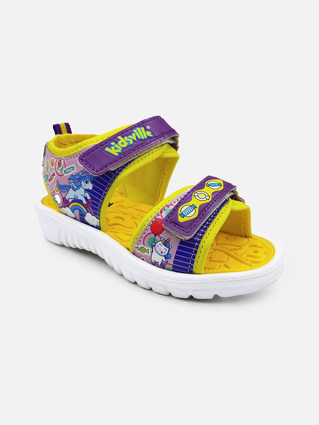 

Kids Ville Girls Purple Printed Open Toe Flats