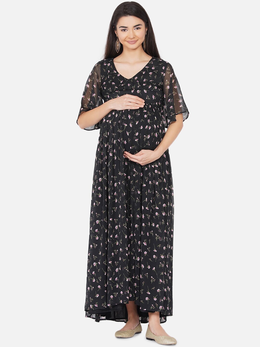 

Mine4Nine Black Floral Chiffon Maternity Maxi Dress