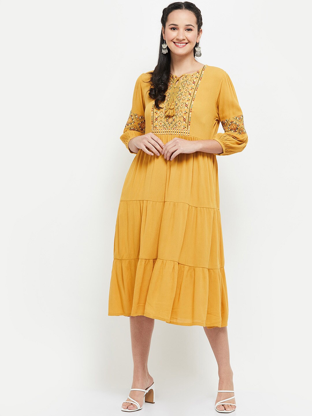 

max Women Mustard Yellow Midi Dress