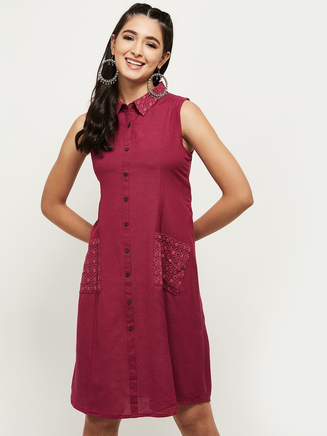 

max Red Sleeveless Shirt Dress