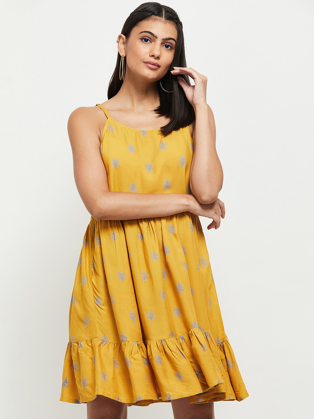 

max Mustard Yellow Printed Dress