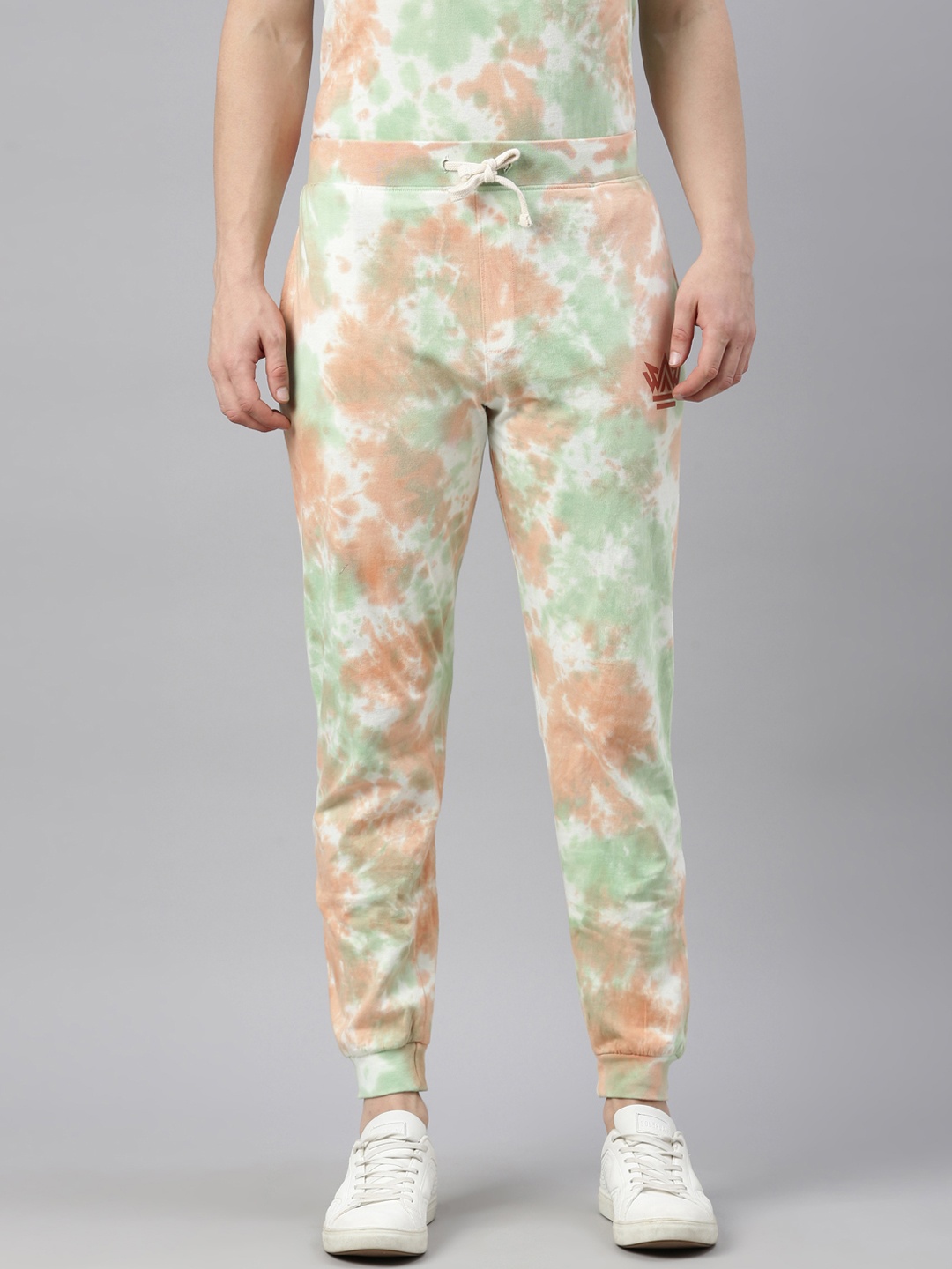 

Joven Men Green and Peach-Colored Tie & Dye Joggers