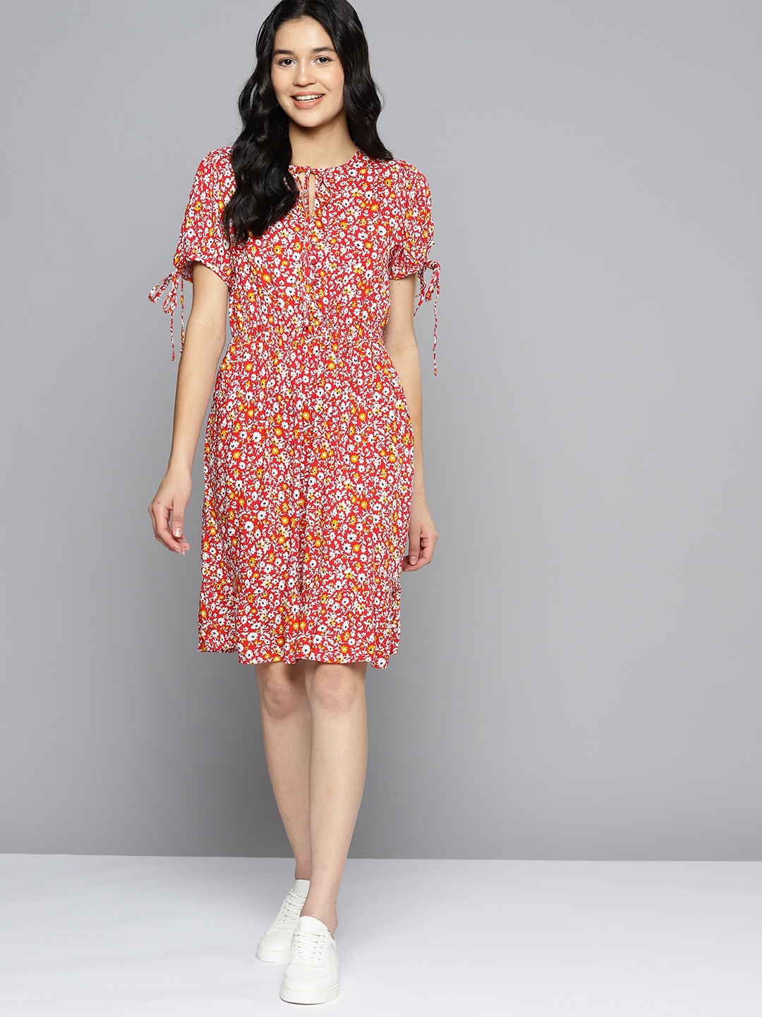 

Mast & Harbour Women Floral Printed A-Line Dress, Red