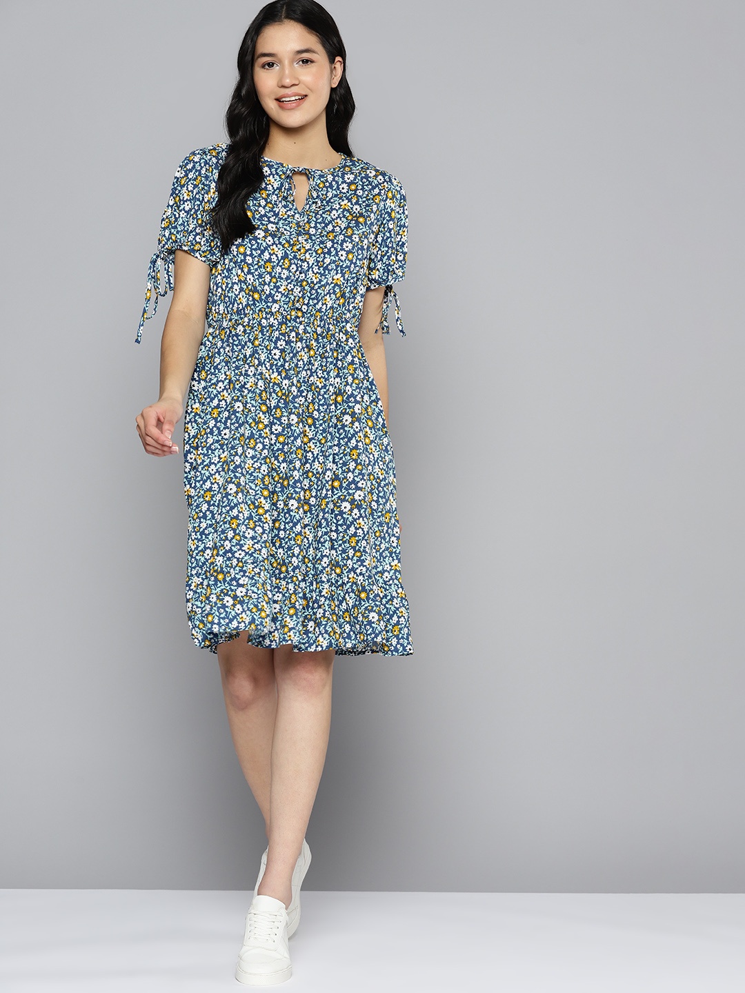 

Mast & Harbour Women Floral Printed A-Line Dress, Teal